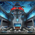 Luxurious Ocean Theme KTV Interior With Blue Tone Dolphin Decorations Sofas And Bar Counter